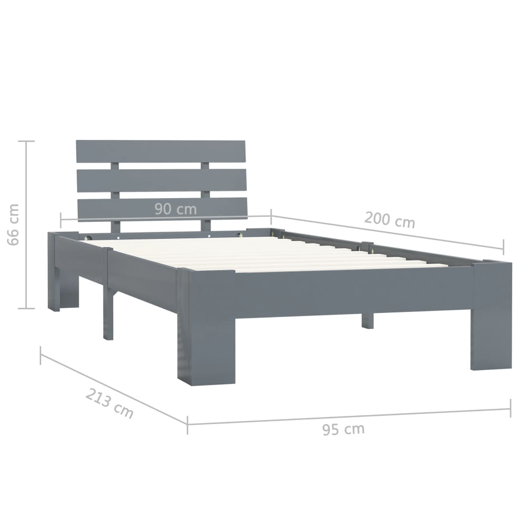 Sängynrunko harmaa täysi mänty 90x200 cm - Sisustajankoti.fi