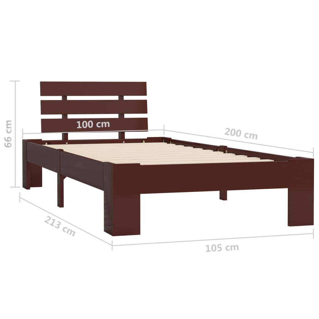 Sängynrunko tummanruskea täysi mänty 100x200 cm - Sisustajankoti.fi