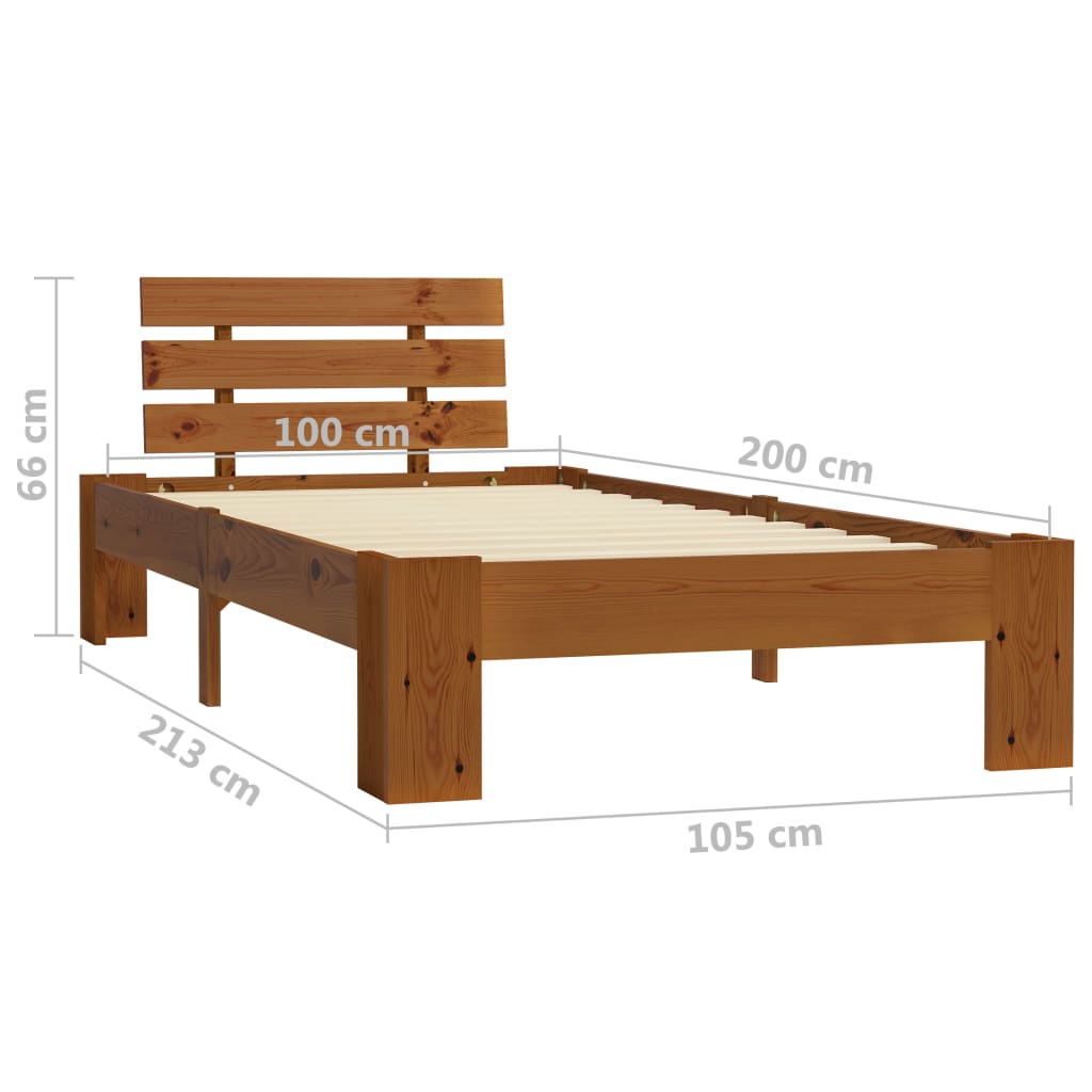 Sängynrunko hunajanruskea täysi mänty 100x200 cm - Sisustajankoti.fi