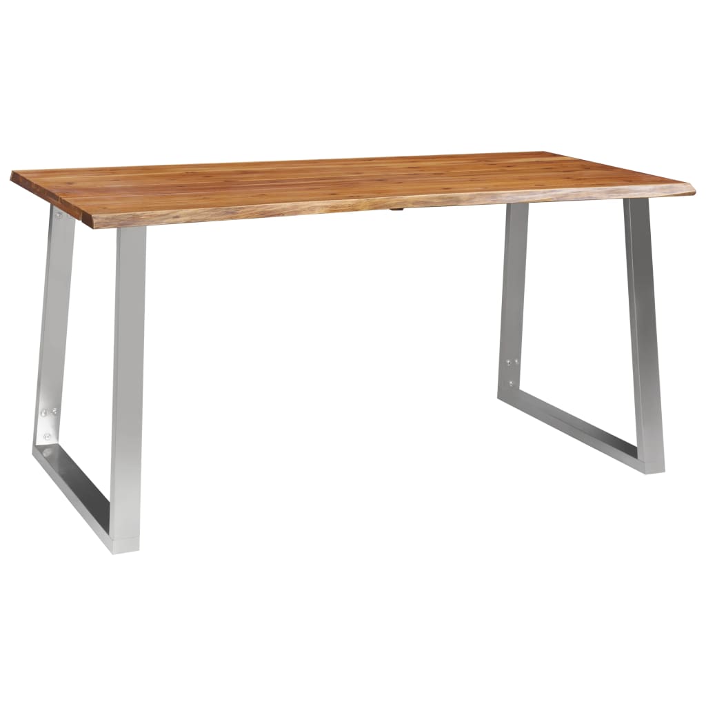 Ruokapöytä 160x80x75 cm täysi akaasiapuu ja ruostumaton teräs - Sisustajankoti.fi