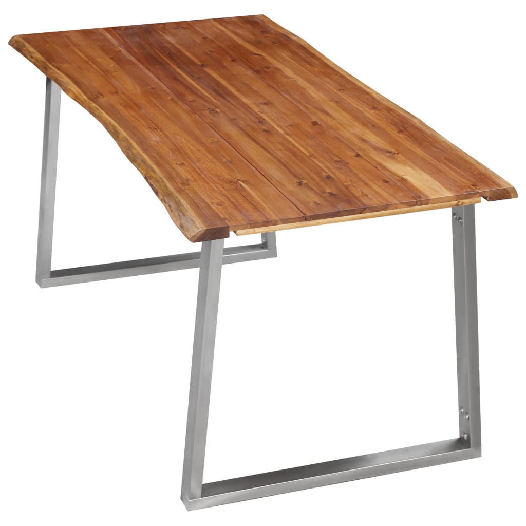 Ruokapöytä 160x80x75 cm täysi akaasiapuu ja ruostumaton teräs - Sisustajankoti.fi