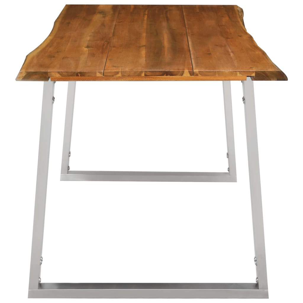 Ruokapöytä 160x80x75 cm täysi akaasiapuu ja ruostumaton teräs - Sisustajankoti.fi