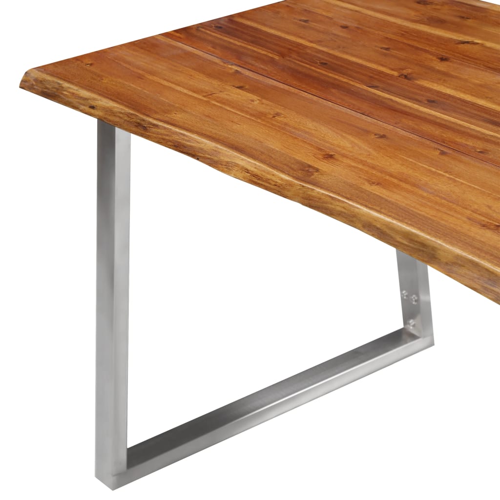 Ruokapöytä 160x80x75 cm täysi akaasiapuu ja ruostumaton teräs - Sisustajankoti.fi