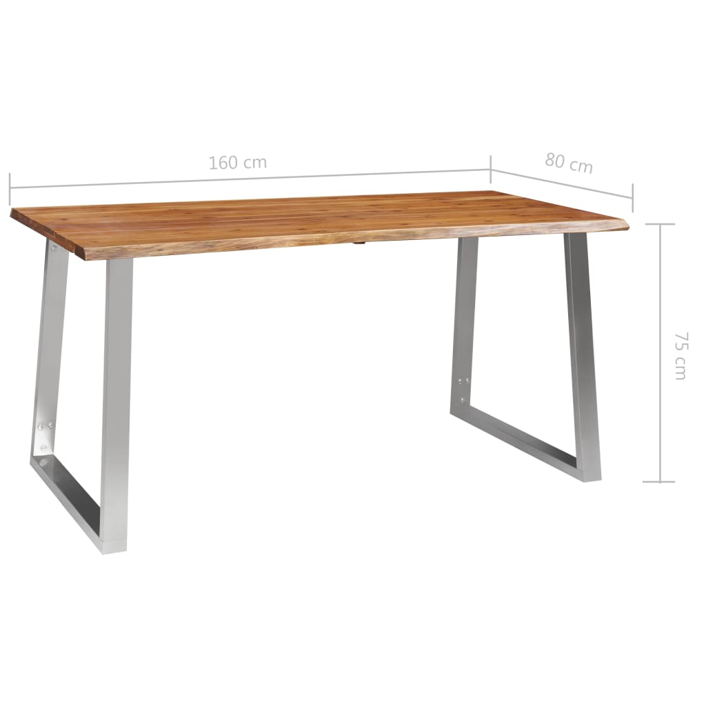 Ruokapöytä 160x80x75 cm täysi akaasiapuu ja ruostumaton teräs - Sisustajankoti.fi