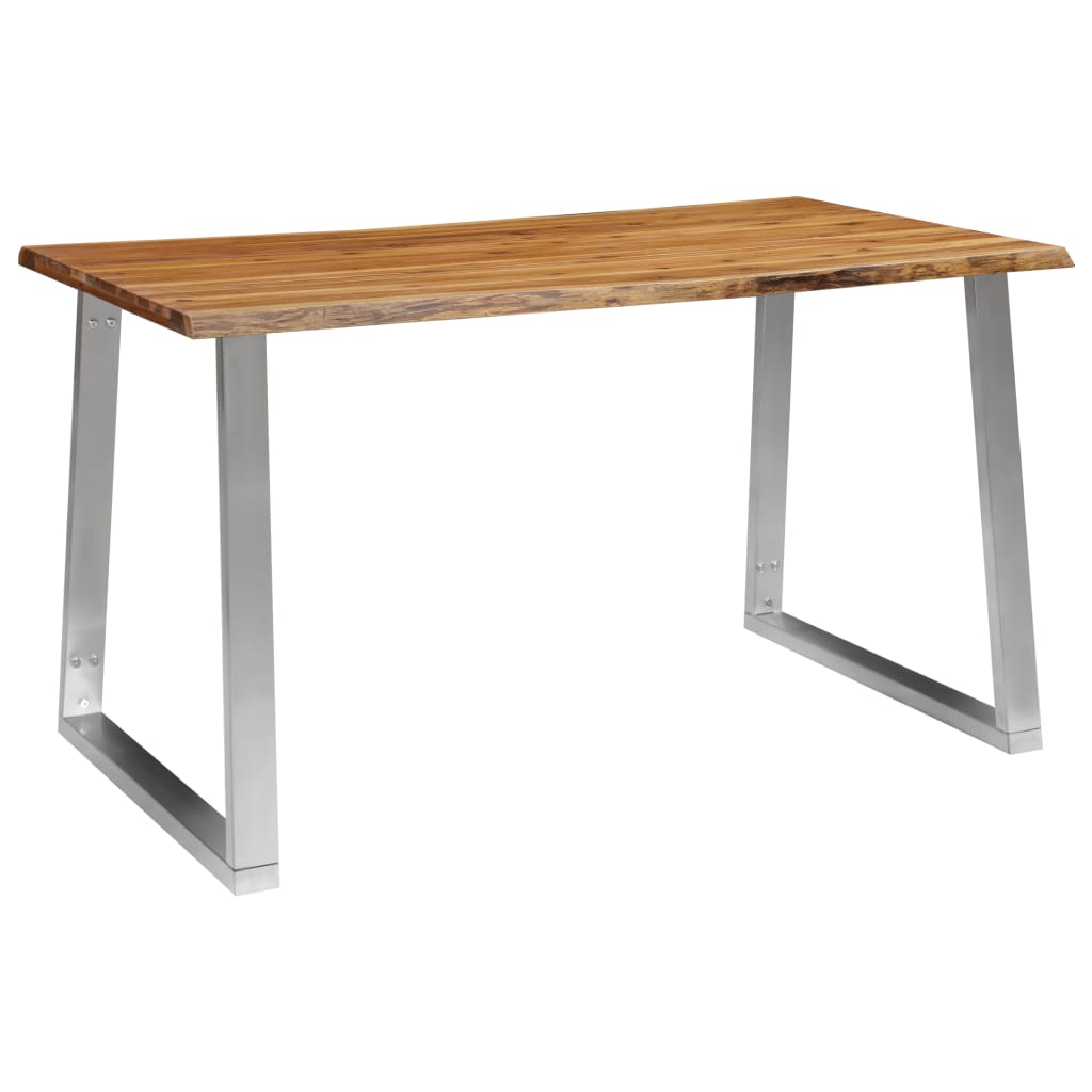 Ruokapöytä 140x80x75 cm täysi akaasiapuu ja ruostumaton teräs - Sisustajankoti.fi