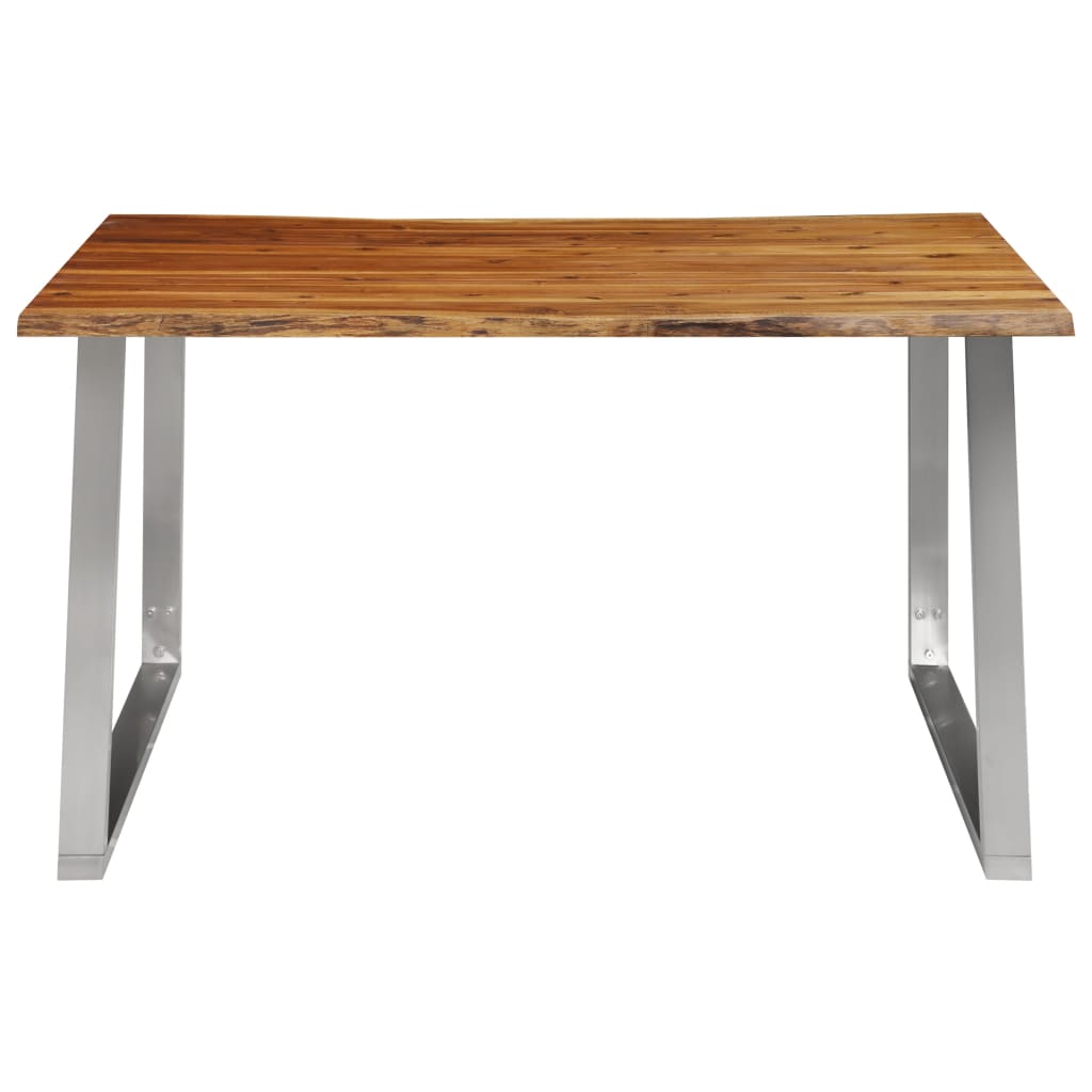 Ruokapöytä 140x80x75 cm täysi akaasiapuu ja ruostumaton teräs - Sisustajankoti.fi