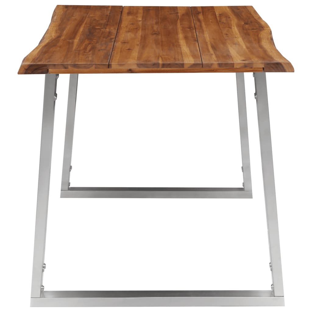 Ruokapöytä 140x80x75 cm täysi akaasiapuu ja ruostumaton teräs - Sisustajankoti.fi