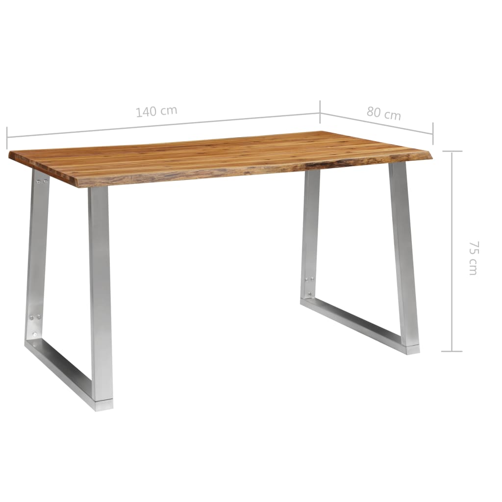 Ruokapöytä 140x80x75 cm täysi akaasiapuu ja ruostumaton teräs - Sisustajankoti.fi