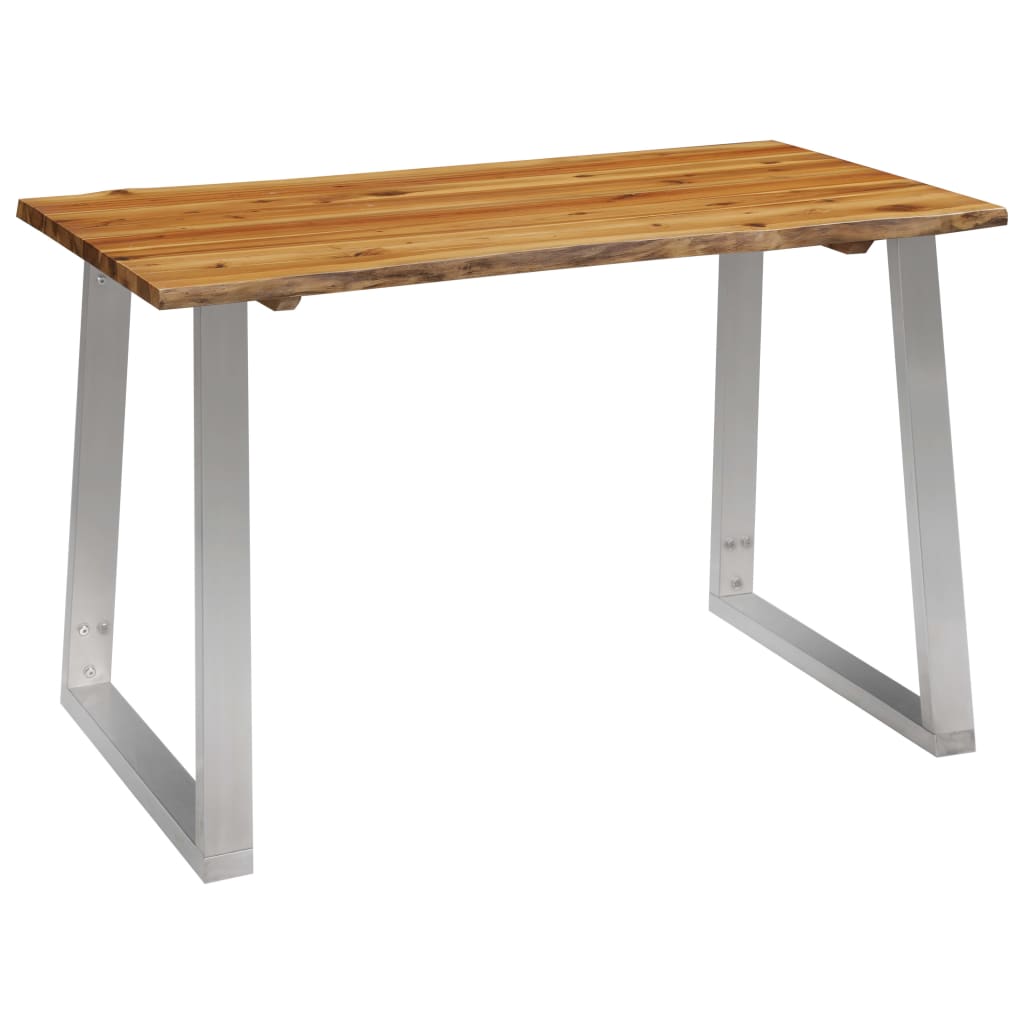 Ruokapöytä 120x65x75 cm täysi akaasiapuu ja ruostumaton teräs - Sisustajankoti.fi