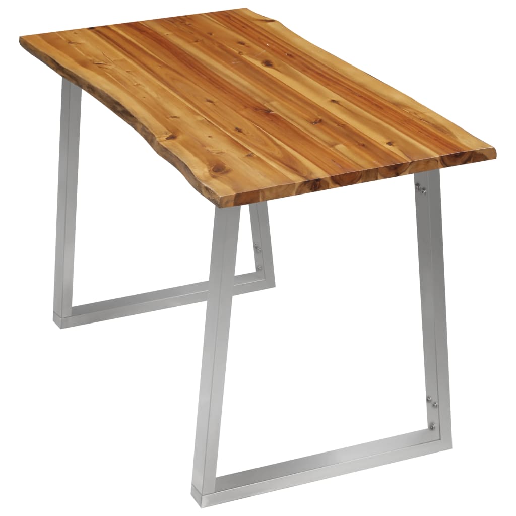 Ruokapöytä 120x65x75 cm täysi akaasiapuu ja ruostumaton teräs - Sisustajankoti.fi