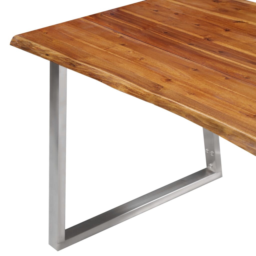 Ruokapöytä 120x65x75 cm täysi akaasiapuu ja ruostumaton teräs - Sisustajankoti.fi