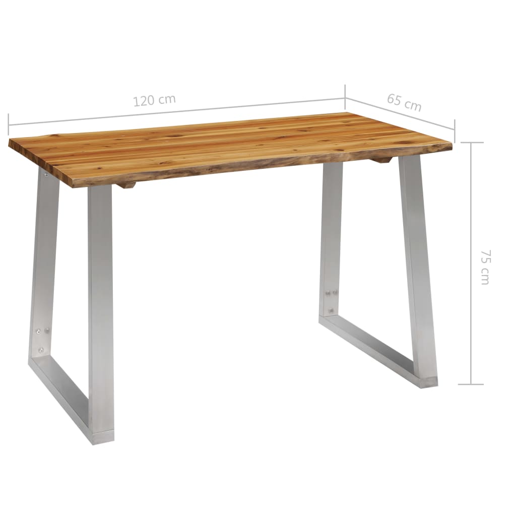 Ruokapöytä 120x65x75 cm täysi akaasiapuu ja ruostumaton teräs - Sisustajankoti.fi