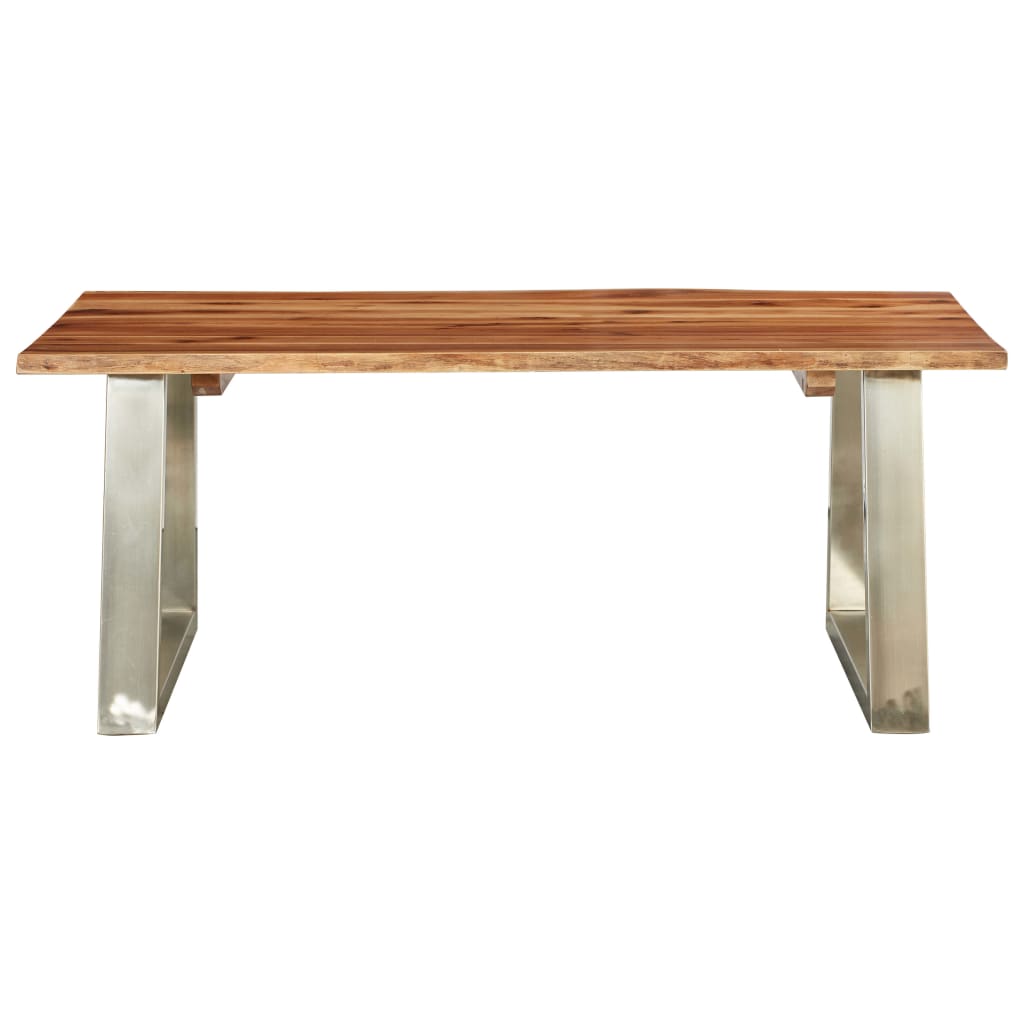 Sohvapöytä 100x60x40 cm täysi akaasiapuu ja ruostumaton teräs - Sisustajankoti.fi