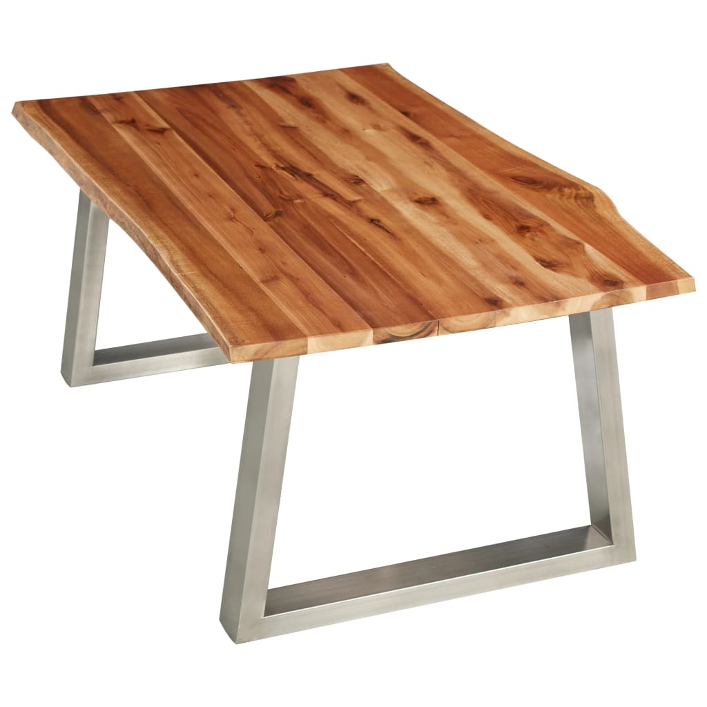 Sohvapöytä 100x60x40 cm täysi akaasiapuu ja ruostumaton teräs - Sisustajankoti.fi