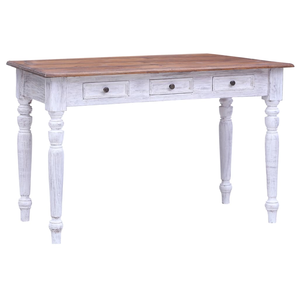 Työpöytä vetolaatikoilla valk. 117x57x75 cm kierrätetty puu - Sisustajankoti.fi