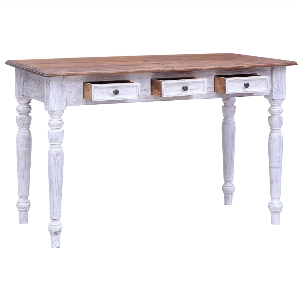 Työpöytä vetolaatikoilla valk. 117x57x75 cm kierrätetty puu - Sisustajankoti.fi