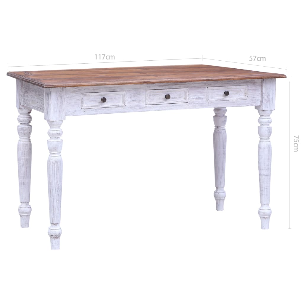 Työpöytä vetolaatikoilla valk. 117x57x75 cm kierrätetty puu - Sisustajankoti.fi