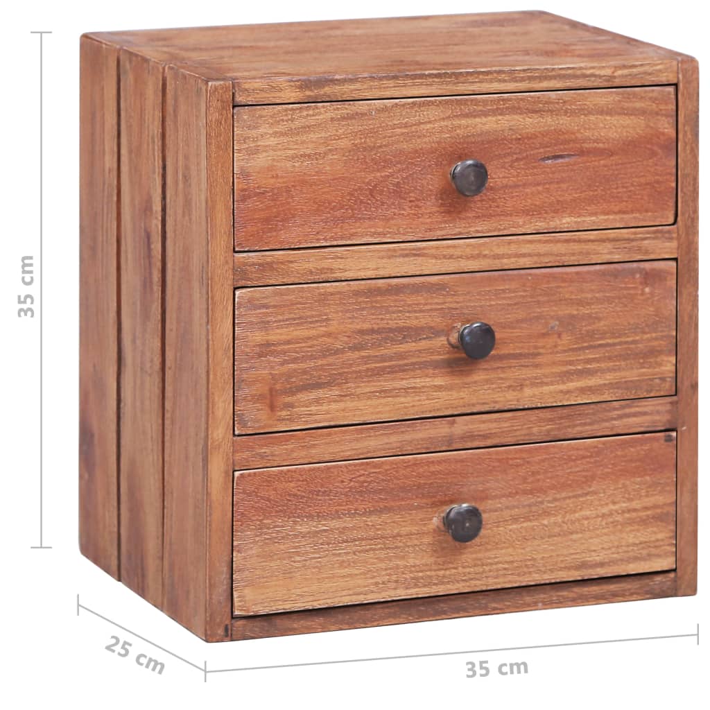 Yöpöytä 3 vetolaatikolla 35x25x35 cm kierrätetty täyspuu - Sisustajankoti.fi