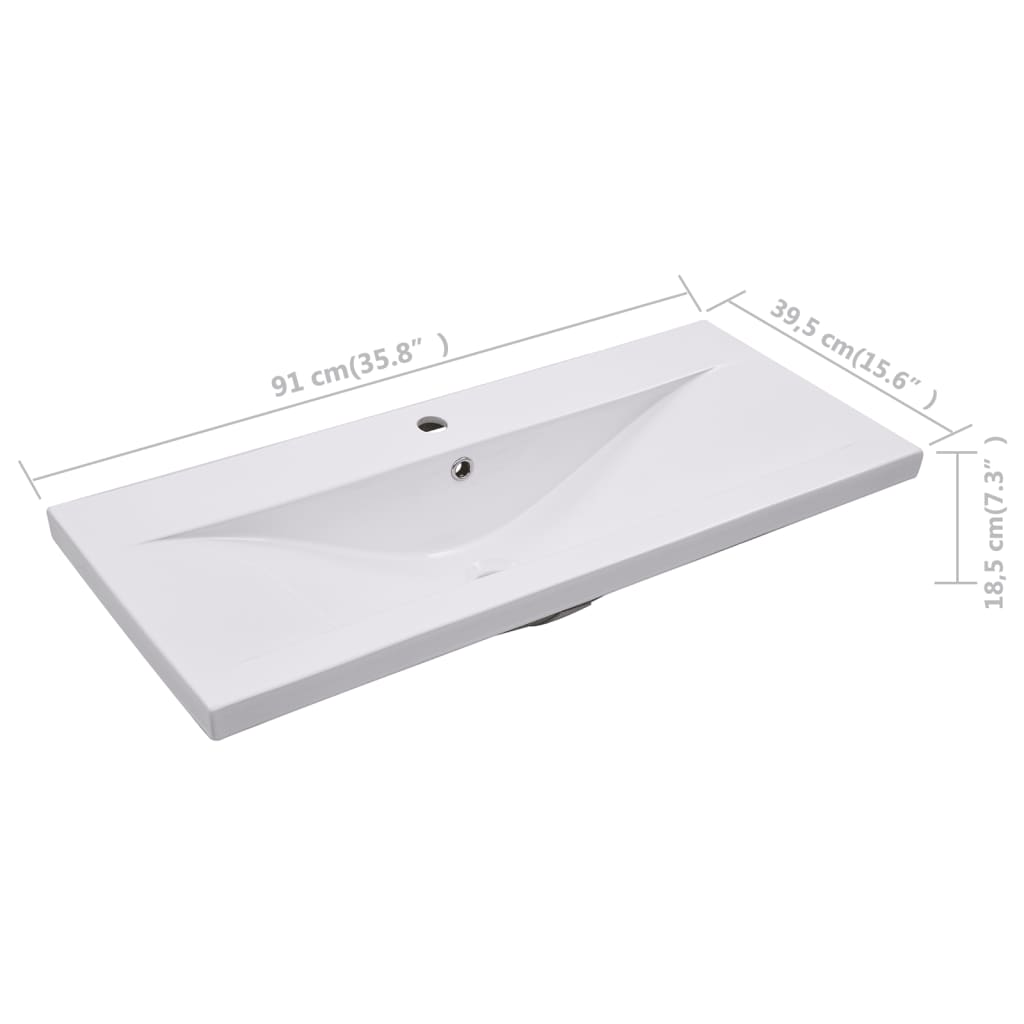 Sisäänrakennettu pesuallas 91x39,5x18,5 cm keraaminen valkoinen - Sisustajankoti.fi