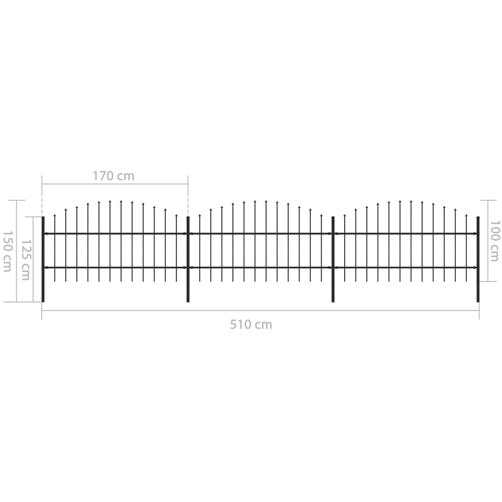 Puutarha-aita keihäskärjillä teräs (0,75-1)x5,1 m musta - Sisustajankoti.fi