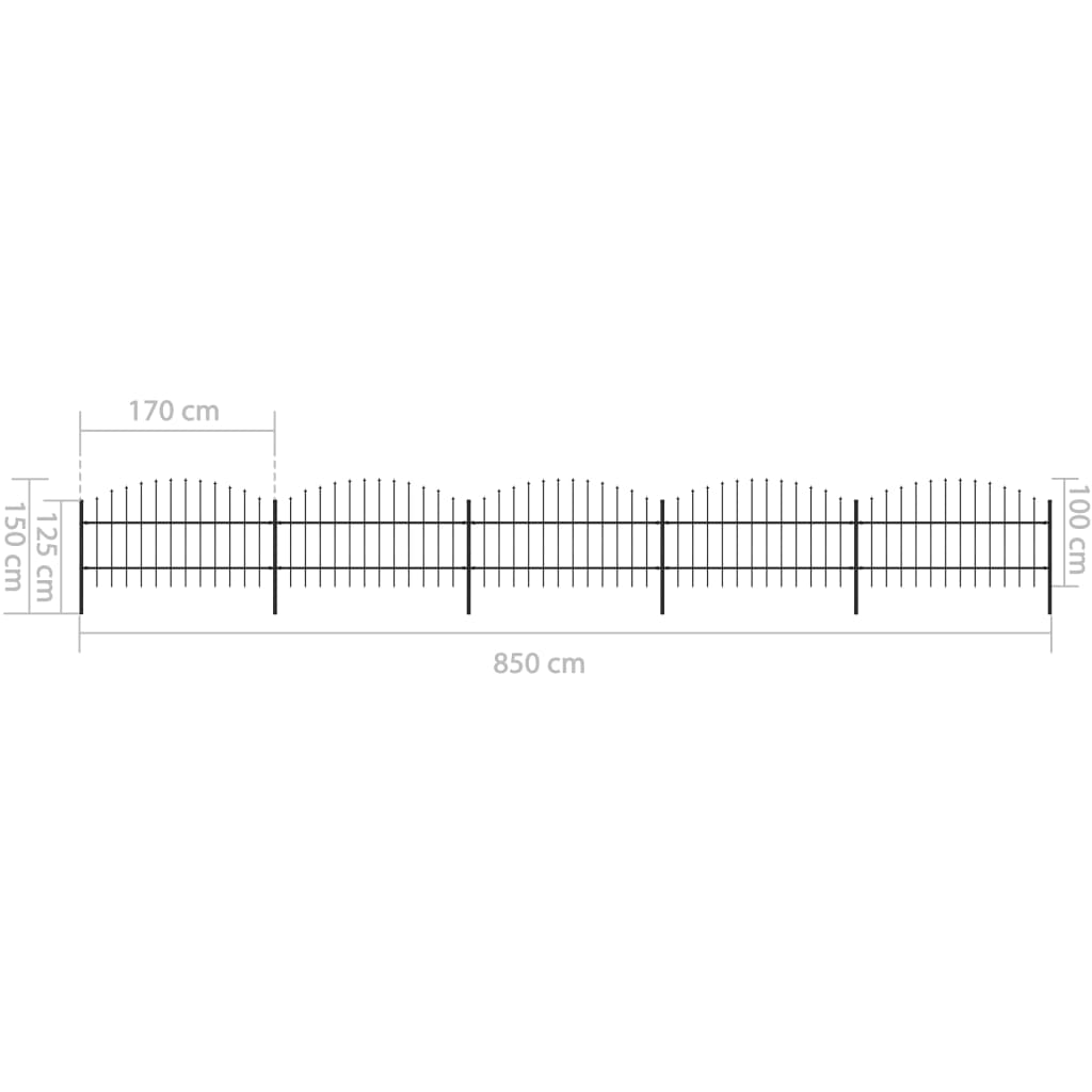Puutarha-aita keihäskärjillä teräs (0,75-1)x8,5 m musta - Sisustajankoti.fi