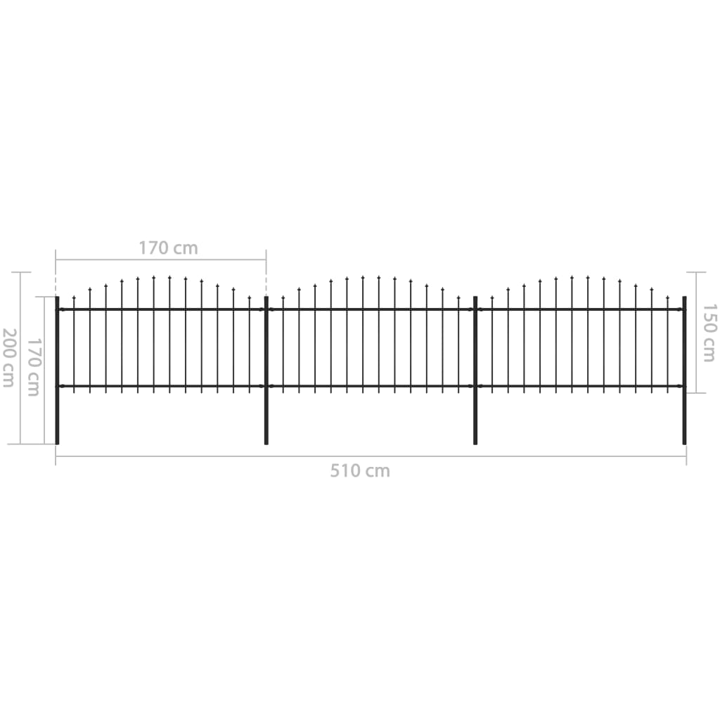 Puutarha-aita keihäskärjillä teräs (1,25-1,5)x5,1 m musta - Sisustajankoti.fi