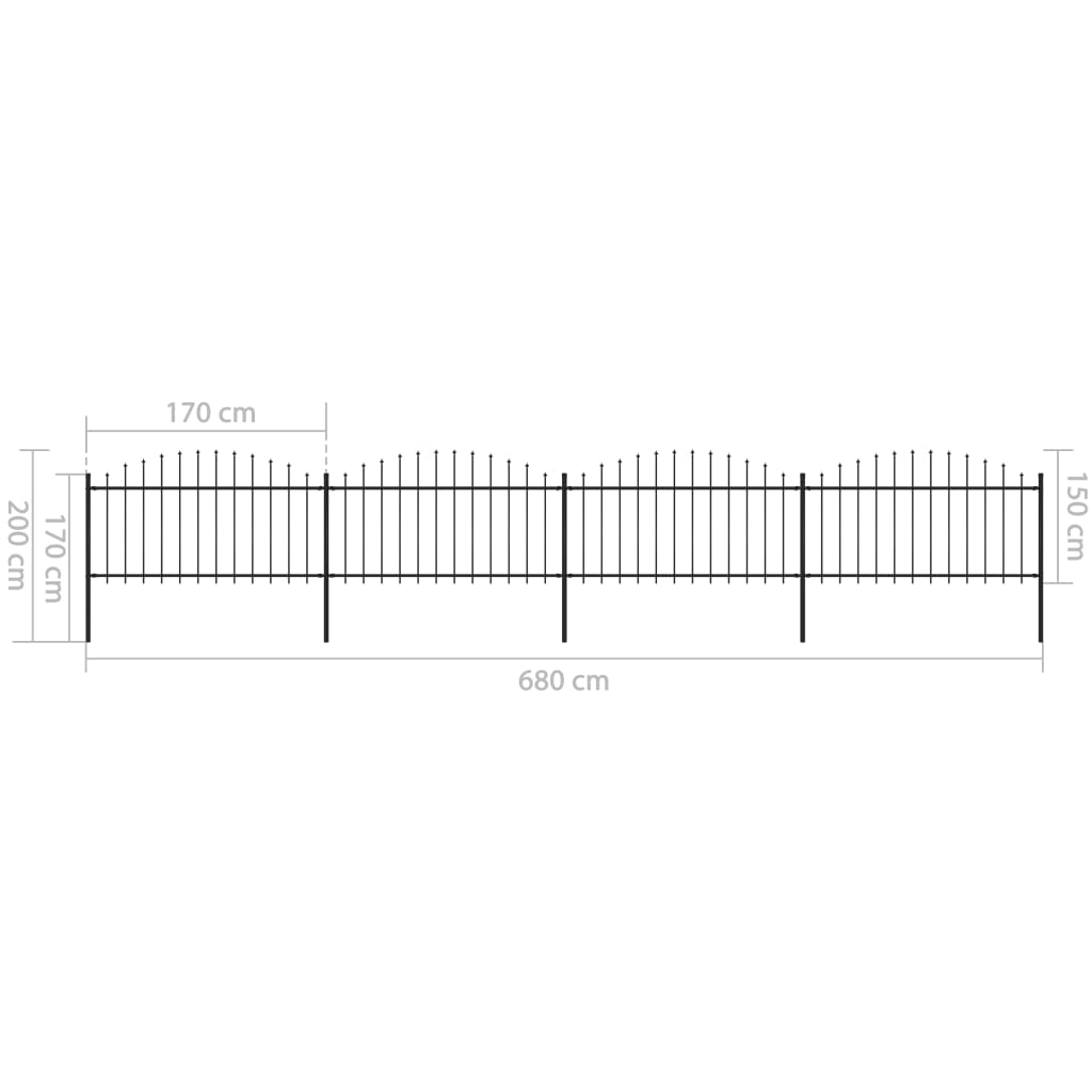 Puutarha-aita keihäskärjillä teräs (1,25-1,5)x6,8 m musta - Sisustajankoti.fi