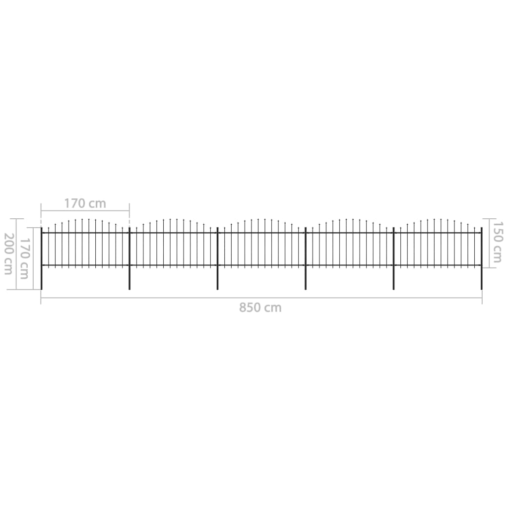 Puutarha-aita keihäskärjillä teräs (1,25-1,5)x8,5 m musta - Sisustajankoti.fi