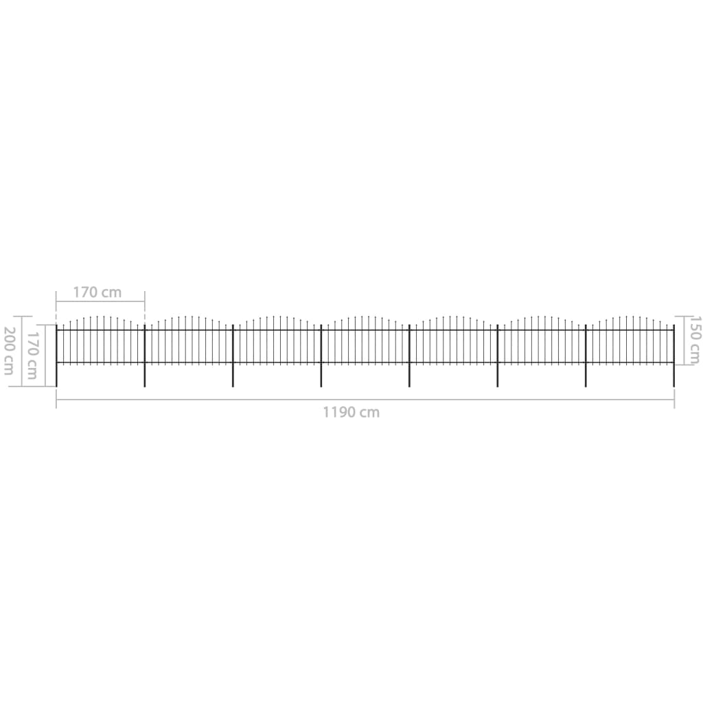 Puutarha-aita keihäskärjillä teräs (1,25-1,5)x11,9 m musta - Sisustajankoti.fi