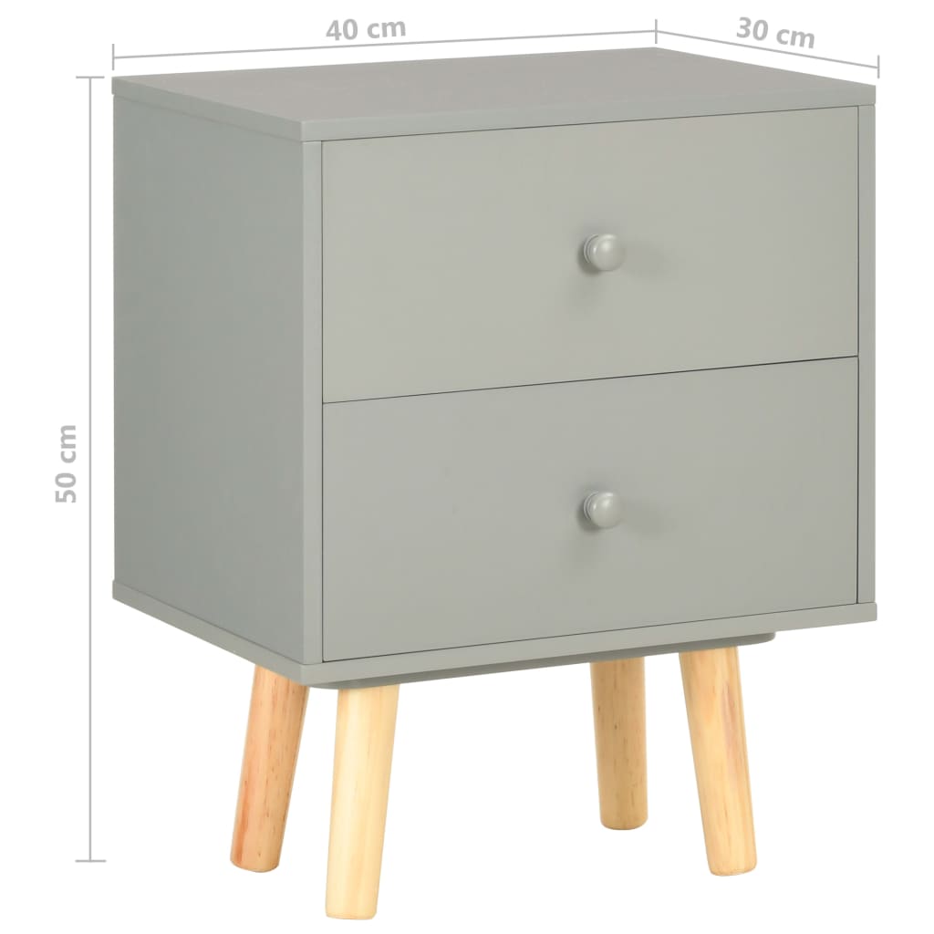 Yöpöydät 2 kpl harmaa 40x30x50 cm täysi mänty - Sisustajankoti.fi