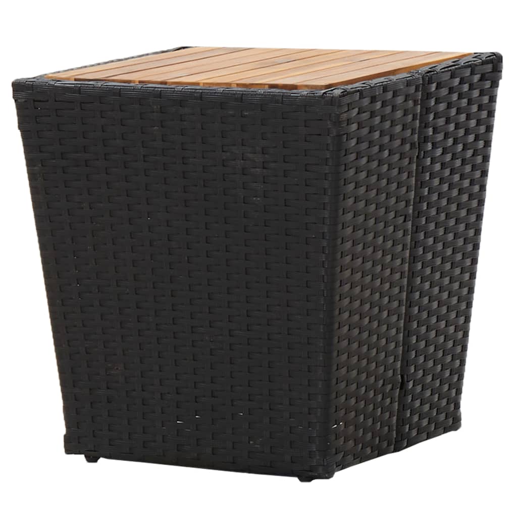 Teepöytä musta 41,5x41,5x43 cm polyrottinki ja täysi akaasiapuu - Sisustajankoti.fi