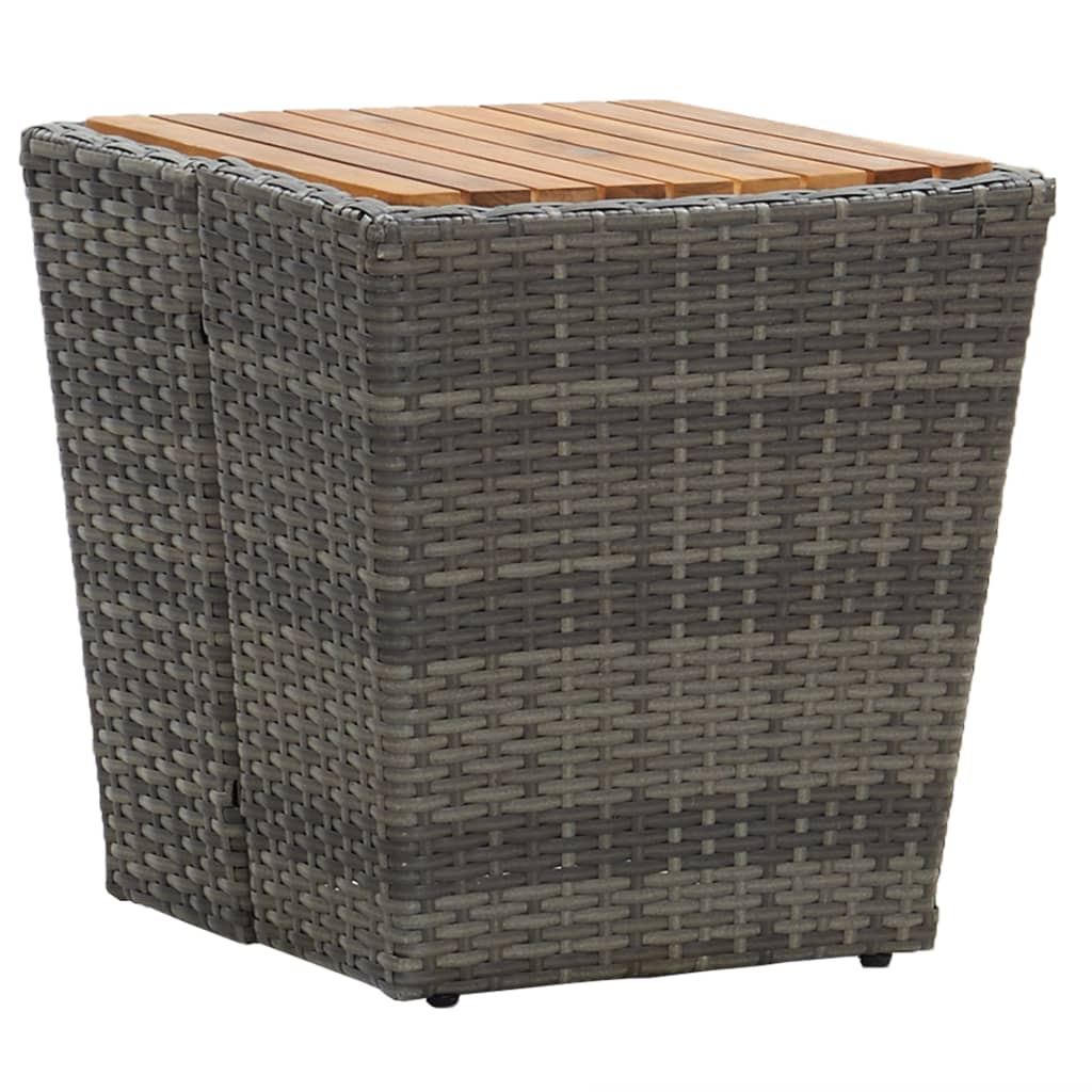 Teepöytä harmaa 41,5x41,5x43cm polyrottinki ja täysi akaasiapuu - Sisustajankoti.fi