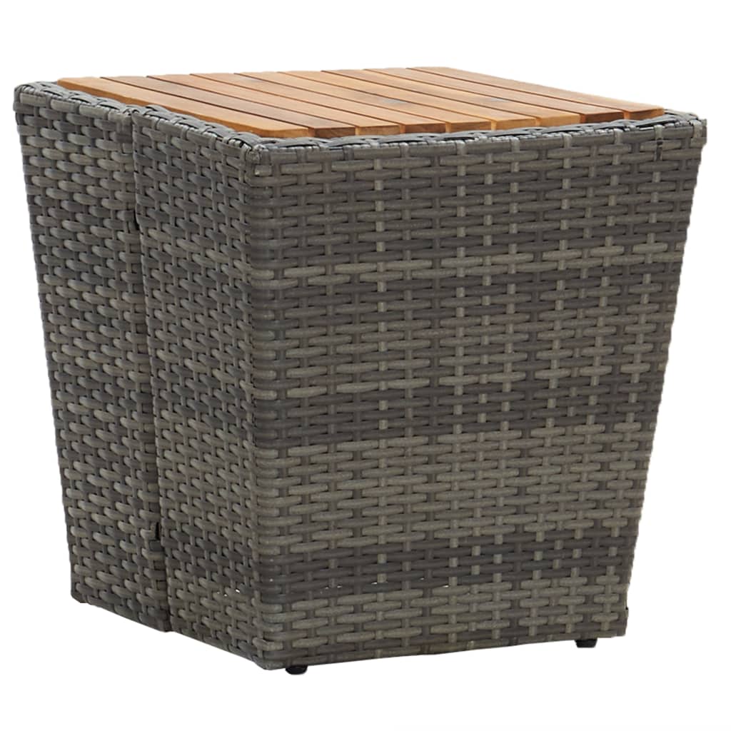 Teepöytä harmaa 41,5x41,5x43cm polyrottinki ja täysi akaasiapuu - Sisustajankoti.fi