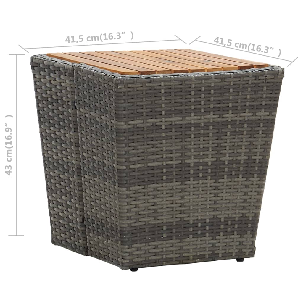 Teepöytä harmaa 41,5x41,5x43cm polyrottinki ja täysi akaasiapuu - Sisustajankoti.fi