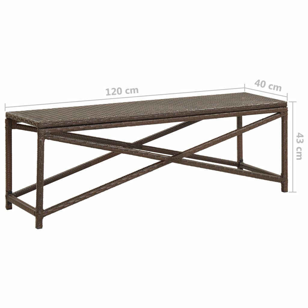 Puutarhapenkki 120 cm polyrottinki ruskea - Sisustajankoti.fi