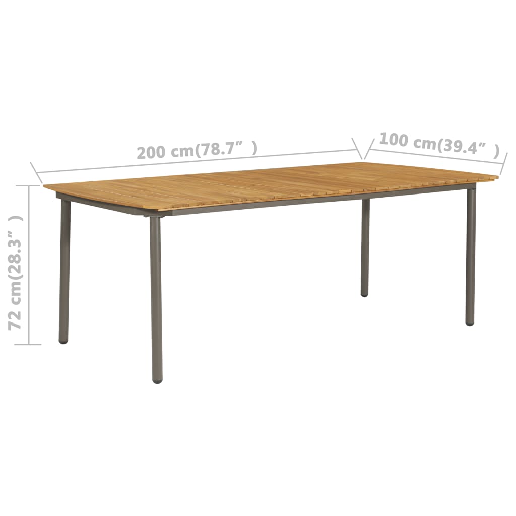 Puutarhapöytä 200x100x72 cm täysi akaasiapuu ja teräs - Sisustajankoti.fi