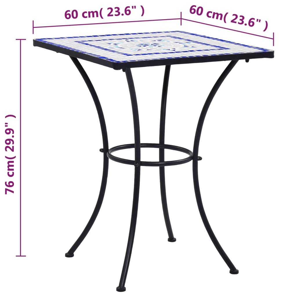 Mosaiikkibistropöytä sininen ja valkoinen 60 cm keramiikka - Sisustajankoti.fi