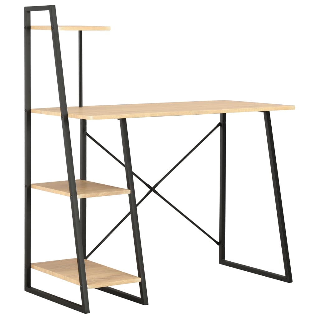 Työpöytä hyllyillä musta ja tammi 102x50x117 cm - Sisustajankoti.fi