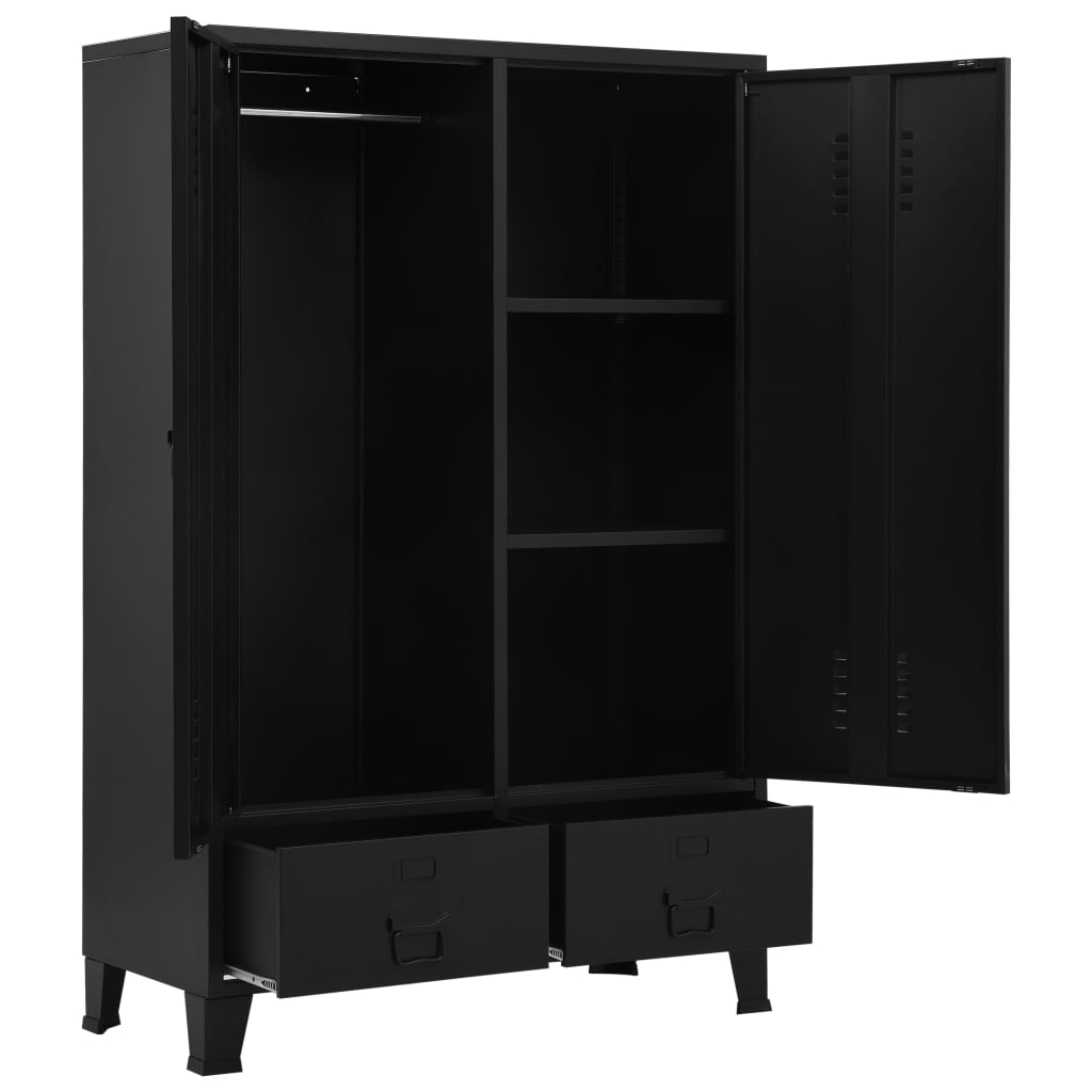 Vaatekaappi teollinen musta 90x40x140 cm teräs - Sisustajankoti.fi