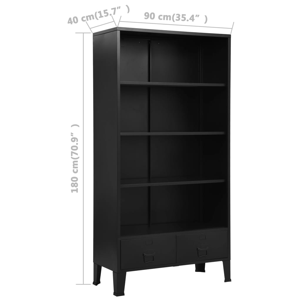 Kirjahylly teollinen musta 90x40x180 cm teräs - Sisustajankoti.fi