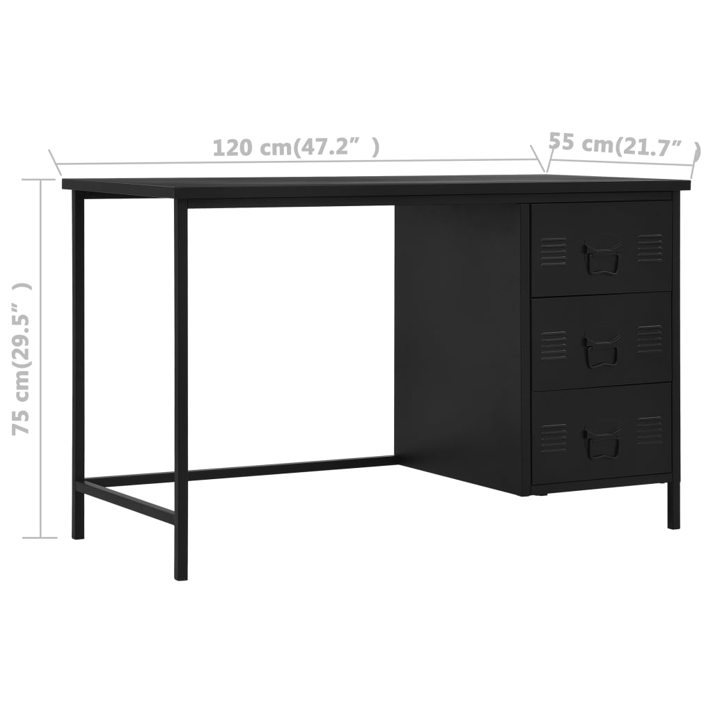 Työpöytä laatikoilla teollinen musta 120x55x75 cm teräs - Sisustajankoti.fi