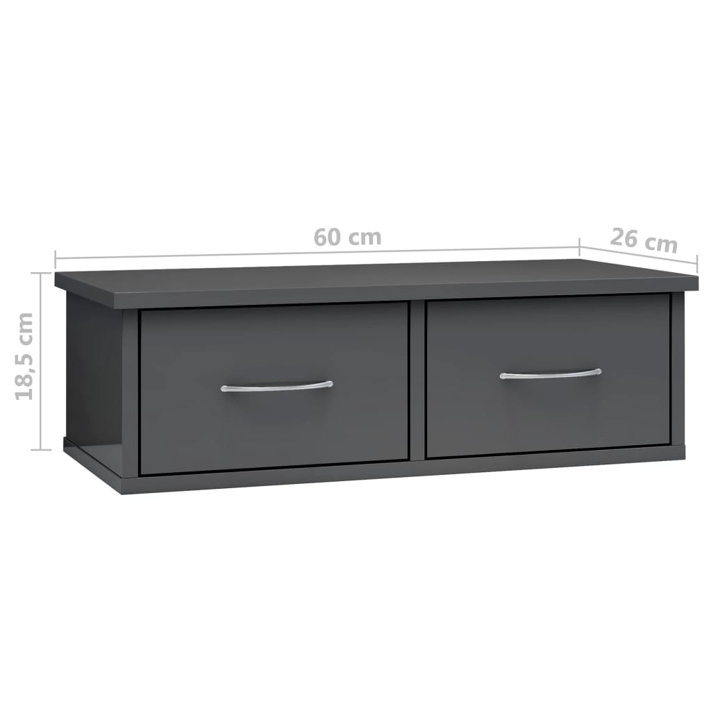 Seinälaatikkohylly korkeakiilto harmaa 60x26x18,5 cm - Sisustajankoti.fi