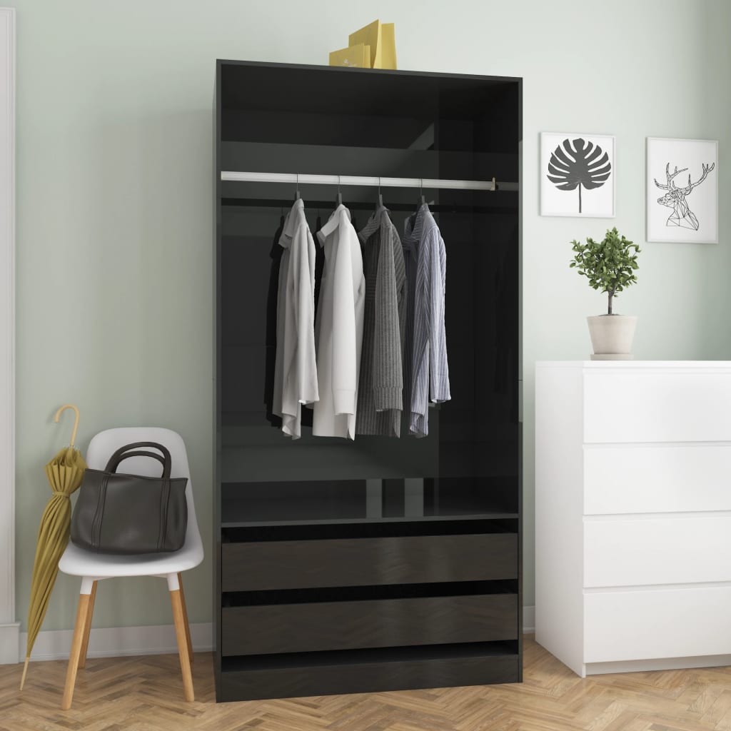 Vaatekaappi korkeakiilto musta 100x50x200 cm - Sisustajankoti.fi