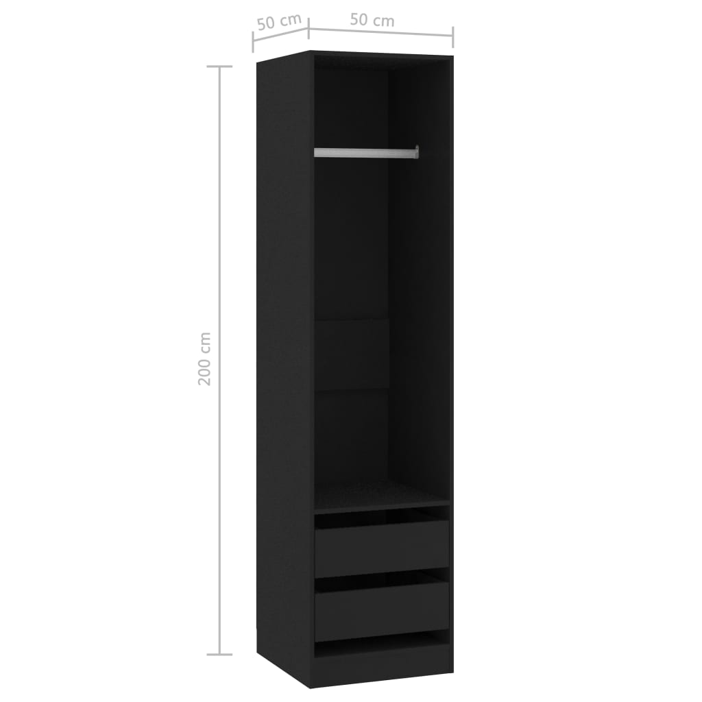 Vaatekaappi vetolaatikoilla musta 50x50x200 cm - Sisustajankoti.fi