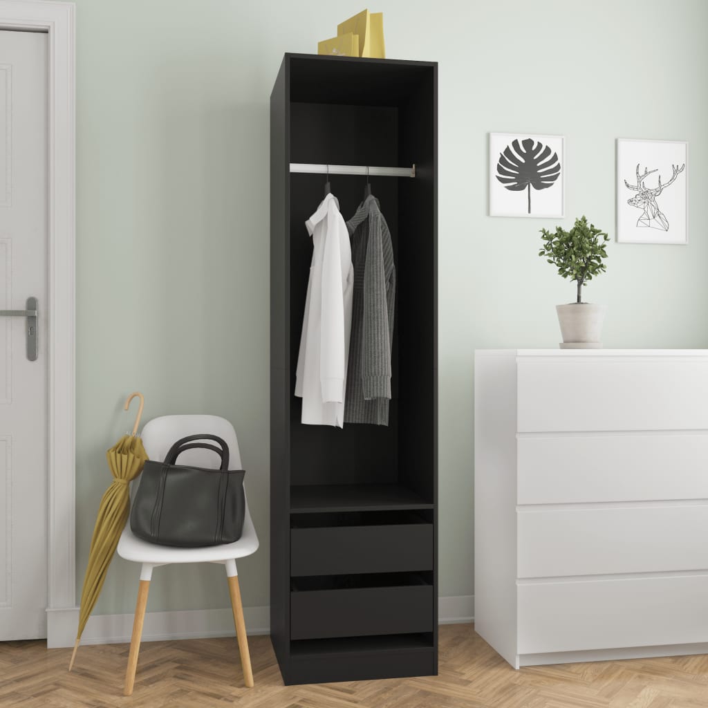 Vaatekaappi vetolaatikoilla musta 50x50x200 cm - Sisustajankoti.fi