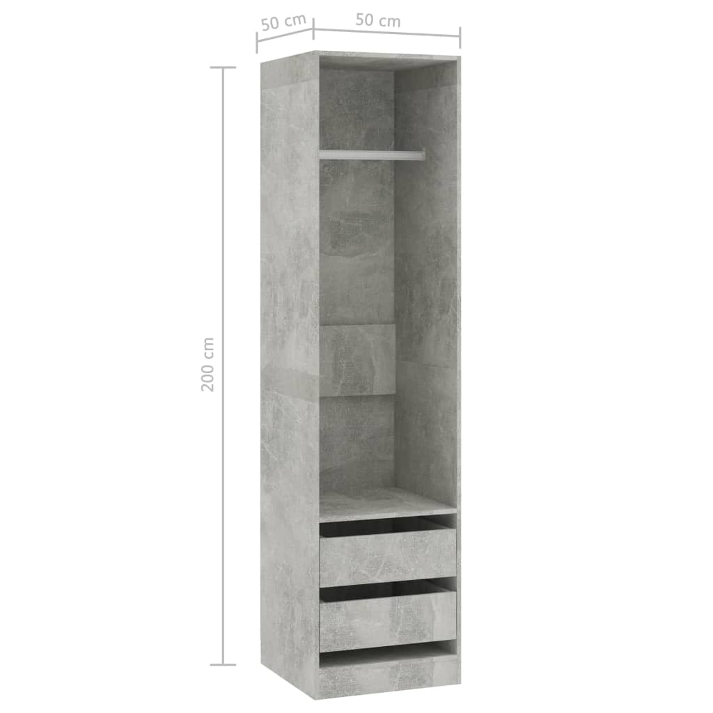 Vaatekaappi vetolaatikoilla betoninharmaa 50x50x200cm - Sisustajankoti.fi