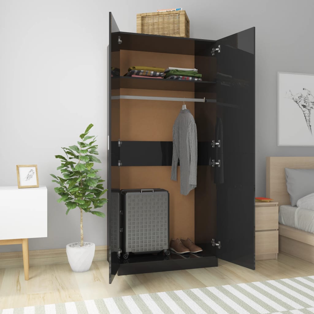 Vaatekaappi korkeakiilto musta 90x52x200 cm - Sisustajankoti.fi