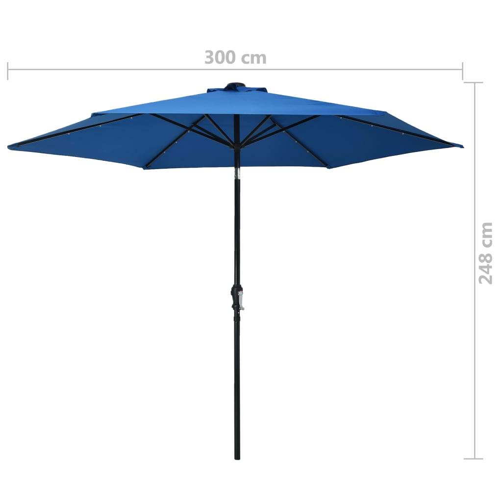 Aurinkovarjo LED-valot terästanko 300 cm taivaansininen - Sisustajankoti.fi