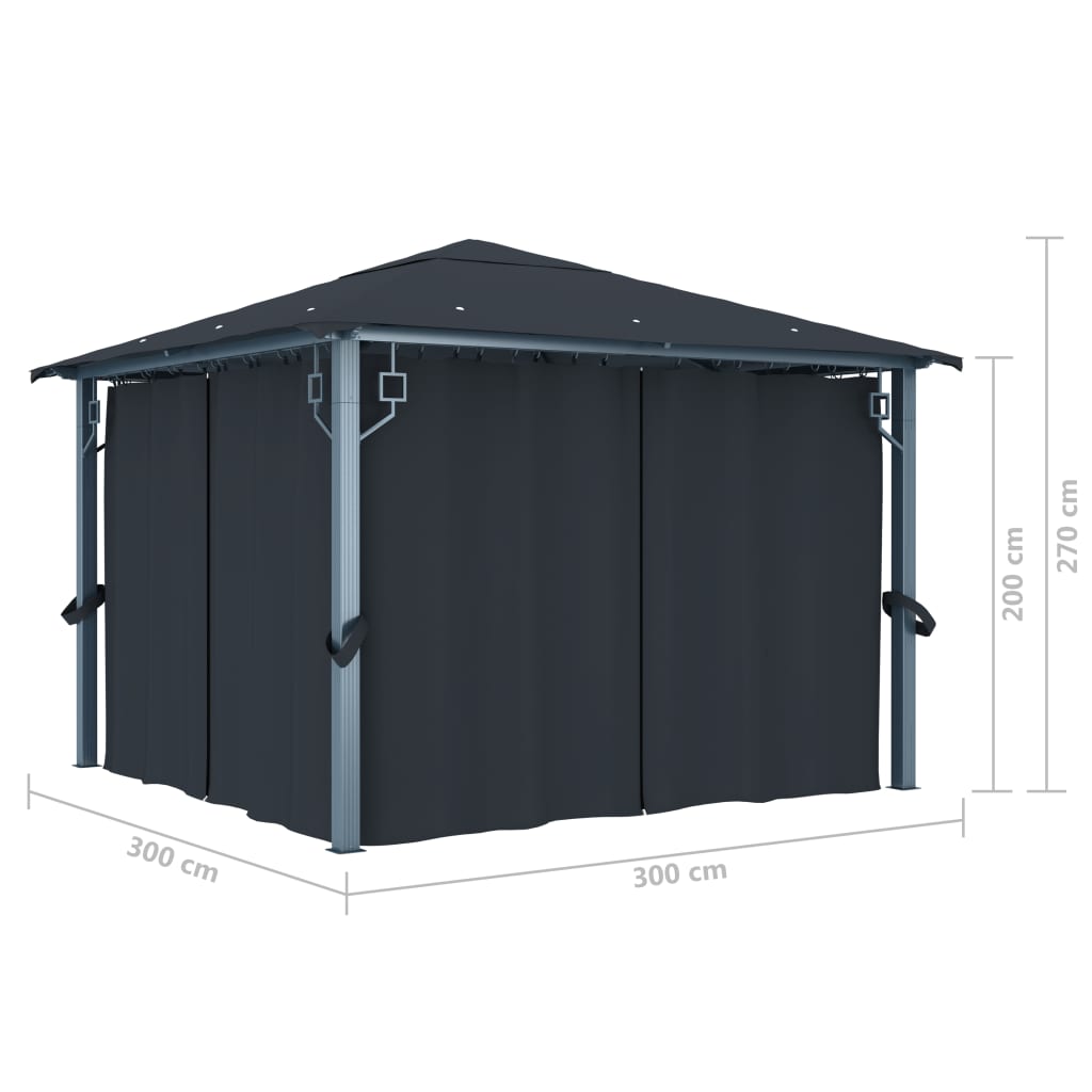 Huvimaja verhoilla 300x300 cm antrasiitti alumiini - Sisustajankoti.fi
