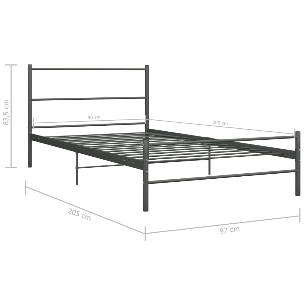 Sängynrunko harmaa metalli 90x200 cm - Sisustajankoti.fi